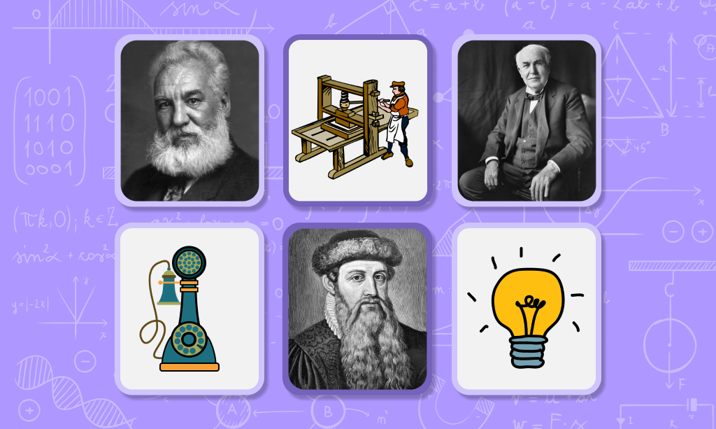 Thomas Alva Edison , Ampul, Alexander Graham Bell, Telefon, Johannes Gutenberg, Matbaa, Ünlü mucitler ve icatları