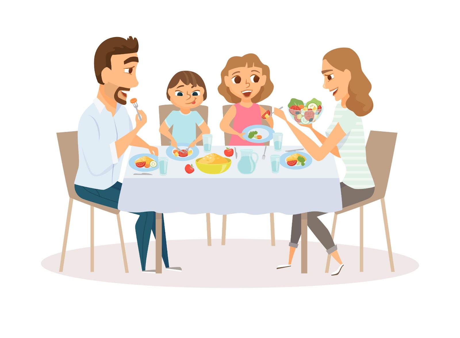 aile birlikte sağlıklı bir yemek yer