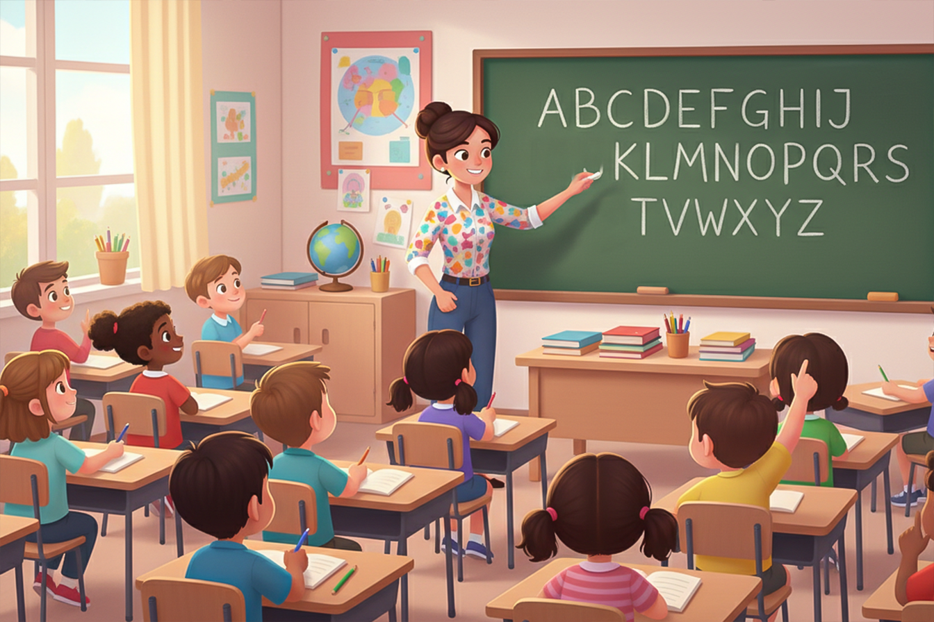 İngilizce alfabenin öğretildiği bir sınıf.