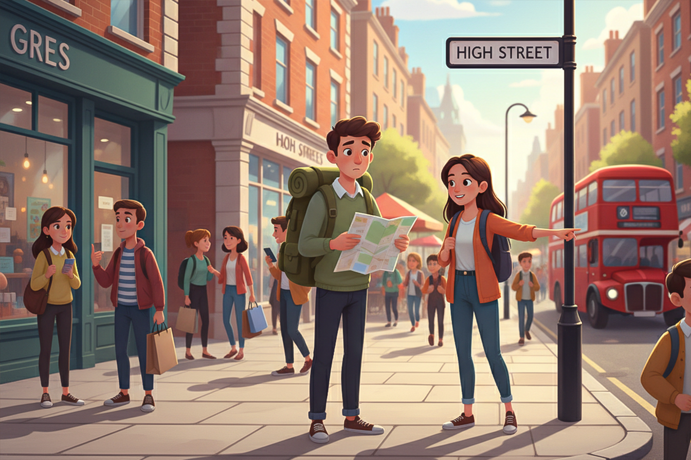 Yerli bir kadına yön soran bir turist.