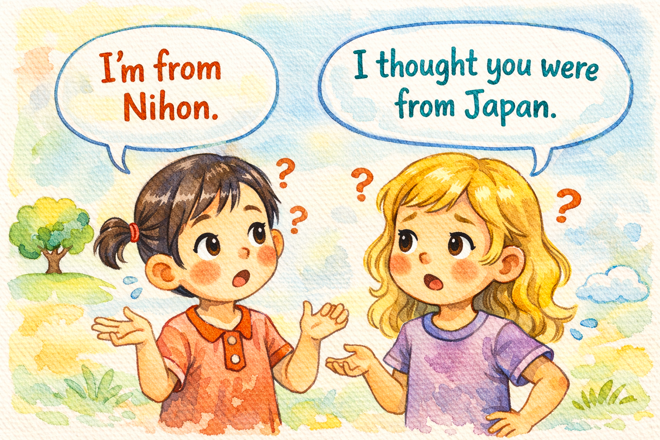 Japoncanın farklı dillerdeki ismi hakkında karışıklık yaşayan iki kız.